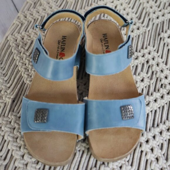 Haflinger Women's Blue BELLA Sandals Leather Cork Adjustable Size 38 7 NEW!! - Picture 2 of 8